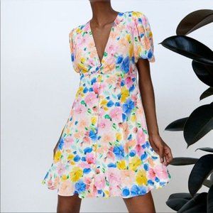 Zara Floral Print Mini Dress Sz Medium